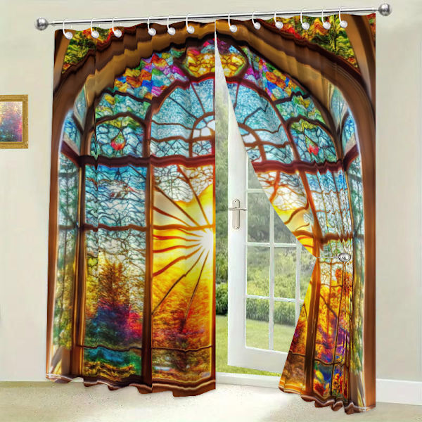 Vedenkestävä verho lasimaalauksella ikkuna digitaalinen painatus verhot retro taidelasi 180x213CM Vintage Art Glass 180x213CM