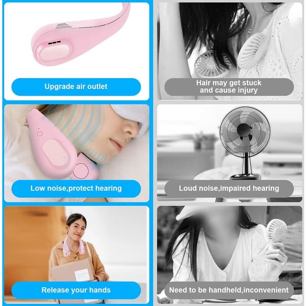 Kannettava kaulatuuletin, 5000 mAh, USB, pinkki