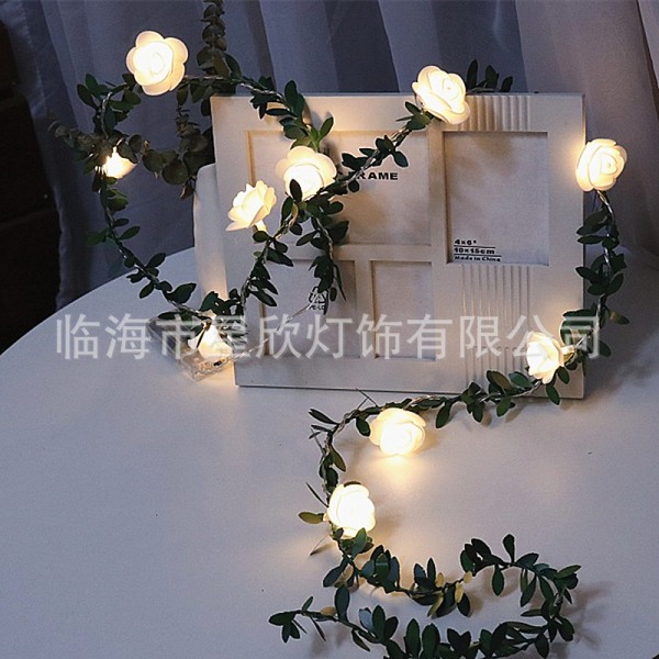 Rose rattan lyskæde LED skum lille hvid blomst rattan lyskæde bryllup indendørs balkon dekorativt lys Small white flower vine 3m 20LED (battery box)