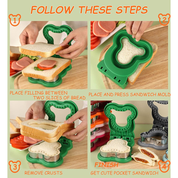 Sandwich udstikker og forsegler DIY brød værktøj sjov kant udstikker til børn voksne orange
