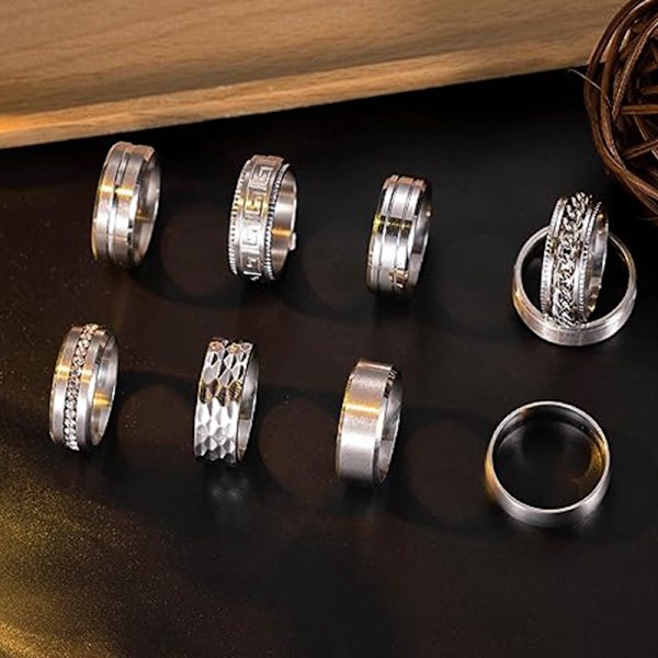 9 stk. 8mm titan børstet bryllups- og forlovelsesringsett for menn og kvinner, svart nr. 11