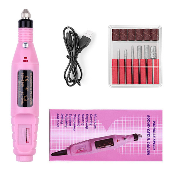 Bærbar elektrisk neglepoleringsmaskine til eksfoliering og polering - Neglepoleringspen - Testpoleringsmaskine (Carton) -Pink USB