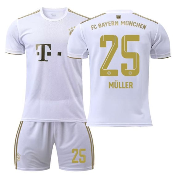 22-23 Bayern borta vit nummer 17 Mane 6 Kimmich 4 De Ligt 25 Muller 10 Sane fotbollströja 2223 Bayern borta nummer 25 XL 2223 Bayern away number 25 XL