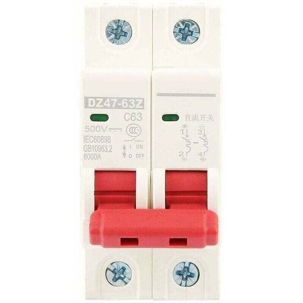 Solstrømbryter 2P DC 500V 63A MCB DZ47-63Z-2P for solenergisystem