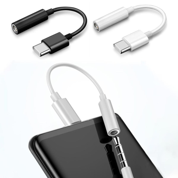 1*USB-C Typ C Adapter Port till 3,5MM Aux Audio Jack Hörlur Hea white