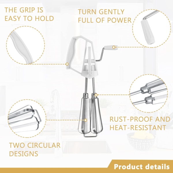 Rotationsvisp, Manuell visp i rostfritt stål, Äggvisp Handhållen äggvisp, Manuell roterande köksmixer Hand Push Visp Blender Matlagningsverktygsmixer