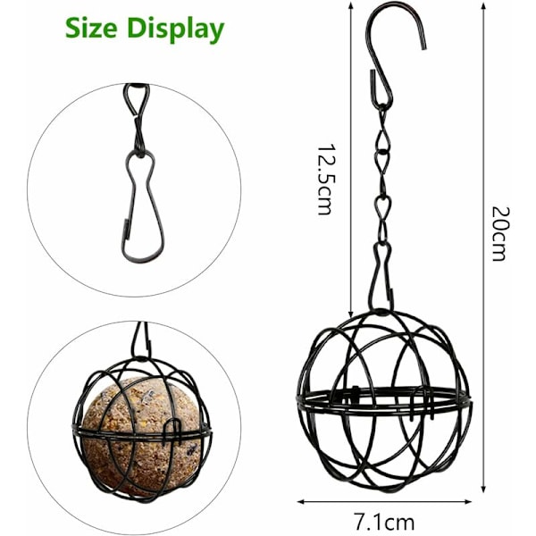 4 stk. Hængende Fuglefoderautomater Metal Fuglefedtkugleholder Indendørs Udendørs Sort 7 cm Diameter Foderdispenser med 4 S-formede Kroge