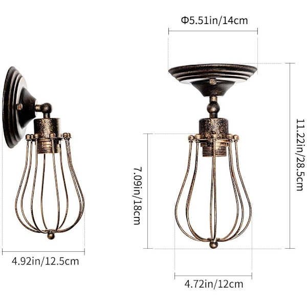 Retro vägglampa, industriell belysning, justerbar bas, rostig w