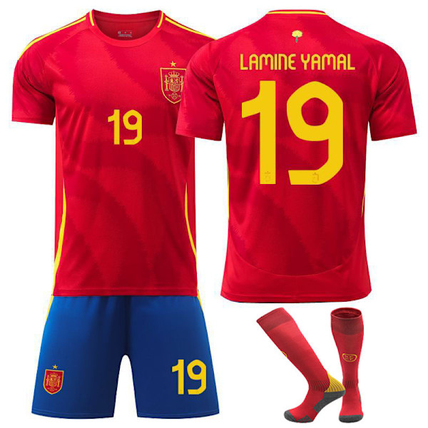 2024 UEFA EM Barnfotbollströja Kit Spanien Hemma Nr.19 LAMINE YAMAL Hemma XXL