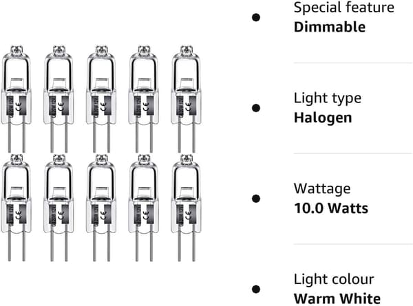 G4 halogenlamper 10w 12v varmhvit 10-pakning