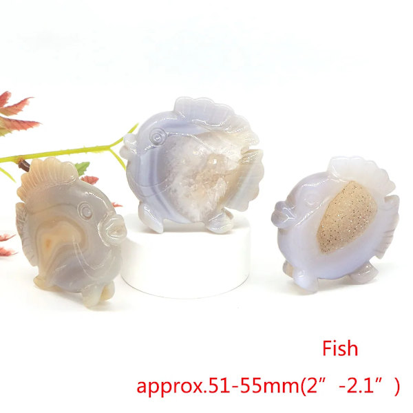 Svanörn Huvud Fisk Ugle Pingvin Statue Natursten Grå Agat Geode Healing Krystallskjæring Dyrefigurer Håndverk Hjemmedekorasjon Fisk 5stk Fish 5pcs