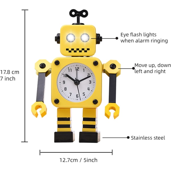 Robot väckarklocka, tyst väckarklocka i rostfritt metall med Flashi
