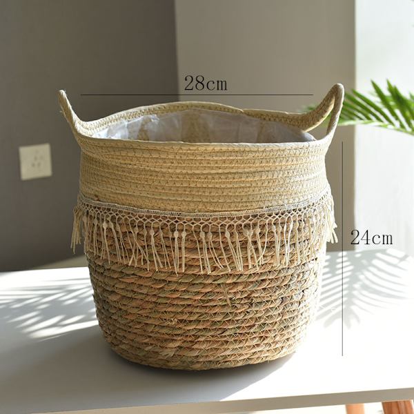 Halm blomkruka extra stor extra stor krukväxt grön växt korg växt korg vävd golv inomhus bonsai Off-white 28cm
