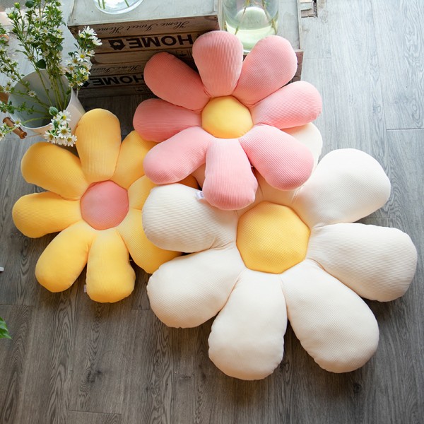 Blomsterformet dekorativ pude, sød pude i form af blomst, plys pude, dekorative puder til teenagepiger Beige + Grön 50cm