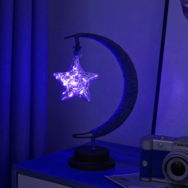 Dekorativa LED-lampor stjärnmånelampor äpple julbelysning födelsedagspresent handgjord hamparep USB järnnattlampa Blue-Plastic Ball USB Type