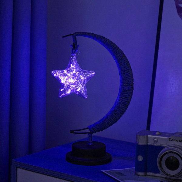 LED dekorative lys stjerne måne lys eple julelys bursdagsgave håndlaget hamp tau usb jern nattlys Blue-Pentacle USB