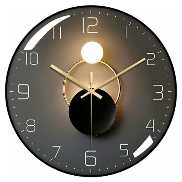 Modern Tyst Väggklocka, 30cm Diameter Väggklocka, Rund Digital Quartz Väggklocka, Lämplig för Vardagsrum, Kontor, Sovrum, Kök (Svart)
