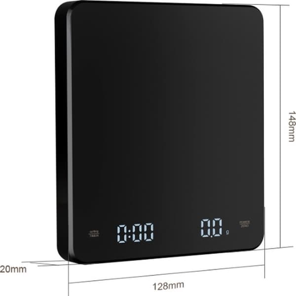 Digital köksvåg med timer, USB typ C uppladdningsbar touchkontroll, 0,1g hög precision 3kg kapacitet för kaffe och bakning, svart
