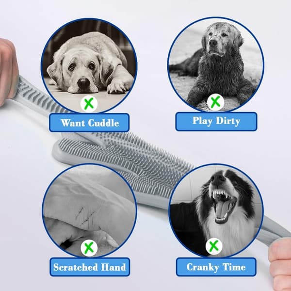 Plejehandsker til kæledyr, 2-delt silikone-fældnings- og massagehårfjerner til hunde, katte, heste og kaniner, grå