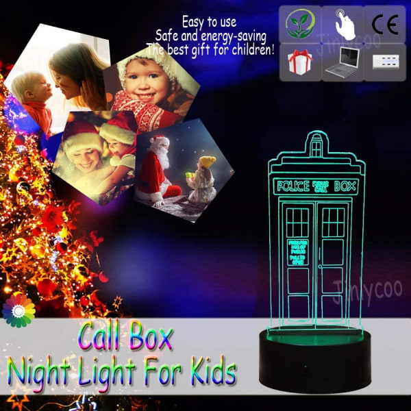 Tidsrejse Kapsel Politiboks LED Natlampe 3D Tardis LED