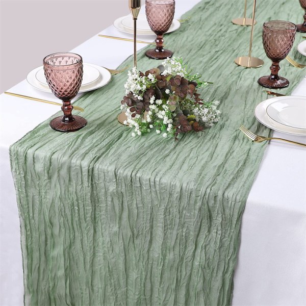 Svensk rynket klædedug bordløber boheme balinesisk dug bordløber land bryllupsfest borddekoration flerfarvet Sage Green 90*400