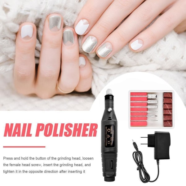Elektrisk nagelfil med 6 bitar Black