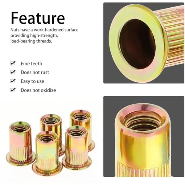 M8 förzinkade gängade nitmuttrar 100st för metall plast 14mm x 18mm