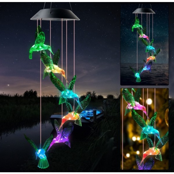 Aurinkoinen Kolibri Tuuli Chime Valo LED Joulu Perhonen Valo Puutarha Aurinko Tuuli Chime Valo Maisema Valo Puutarha Valo Red 6 lamp holder Green Hummingbird