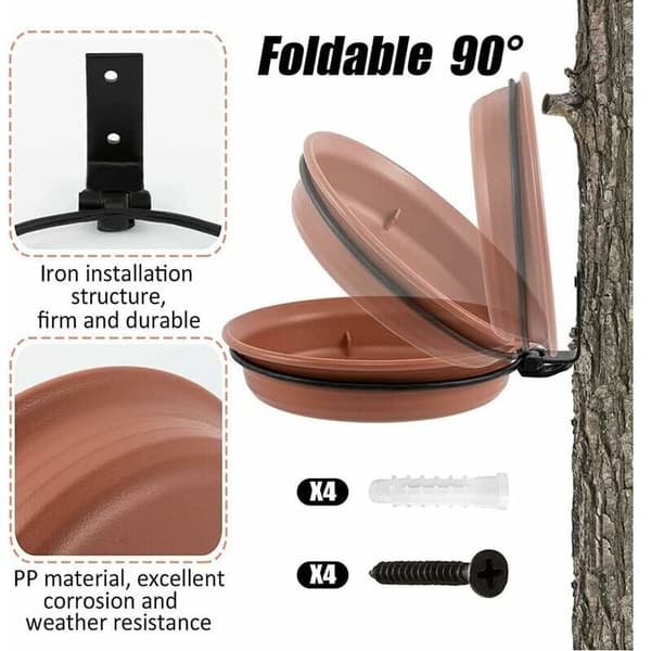 2 STK Fuglefoder og Bad, Udendørs Fuglevandfoder med Foderdispenser, Kompatibel med Vilde Fugle (Brun)