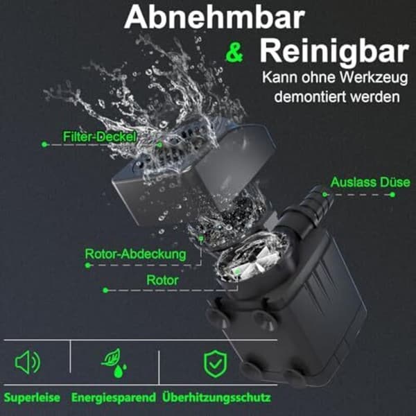 25W Fontänpump 1500L/H med 2m kabel, överhettningsskydd, extremt tyst för dammar, akvarier och hydroponik