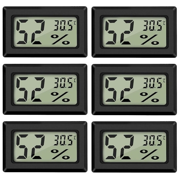 Digital temperatur- og fuktighetsmåler Termometer Mini Digital Termometer Hygrometer og fuktighetsmåler Svart (6-pakning - Firkant)