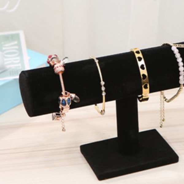 T-formet armbåndsholder i flannellook, delikat moderne urdisplaystand, smykkeudstilling, sort