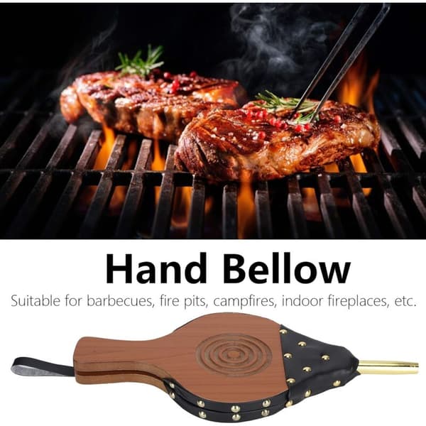 Pejseblæser, manuelle pejseblæsebælg af træ til udendørs camping BBQ grill