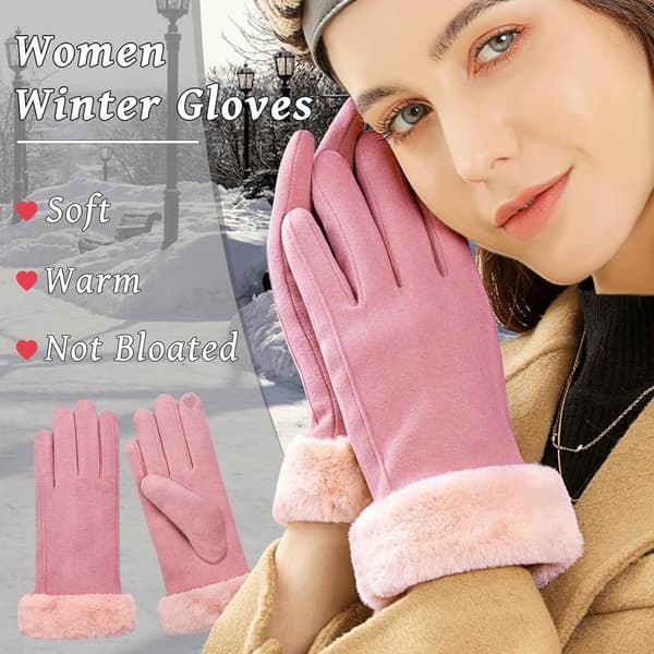 Vinterhandsker til kvinder, vindtætte termiske fleeceforede touchskærmshandsker til udendørs aktiviteter, pink, én størrelse