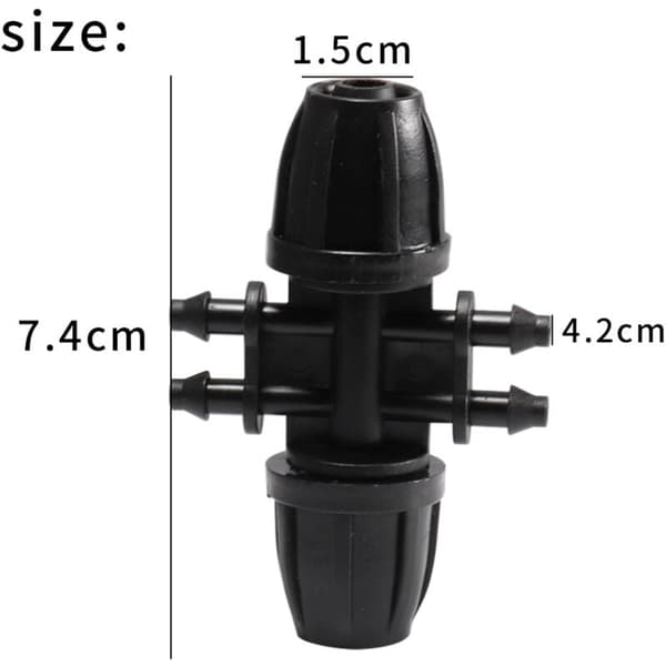 Havevandingsforbindelse T-formet pigfitting til 16 mm slange 7 4 tommer 6-vejs sort
