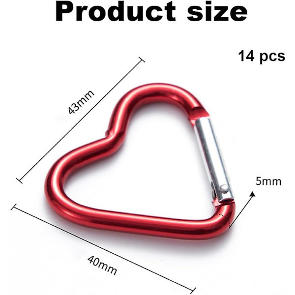 14 hjärtformade karbinhakar, minikarbinhake, aluminiumkarbinhake