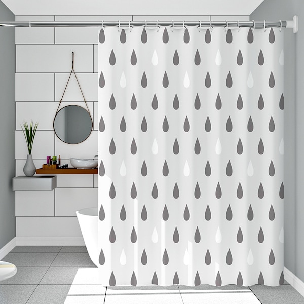 Dusjforheng for bad, grått vanndråpemønster, enkelt forheng uten stang, bredde 200 * høyde 180 Gray water drops withoutrod200*180
