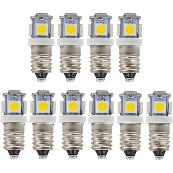 10 stk. E10 12V Kaldhvite LED-pærer 5SMD 0.5W 50LM Lamper (Kaldhvit)