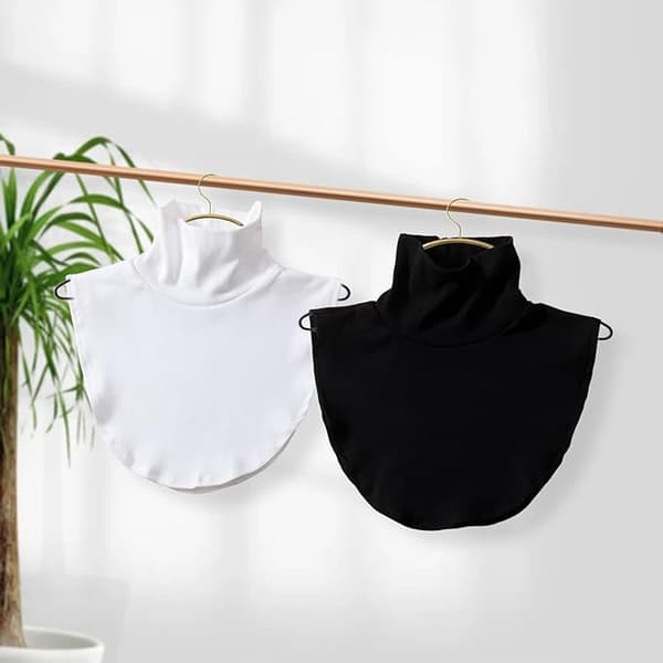 Bomulls turtleneck med høy hals for kvinner hvit+svart