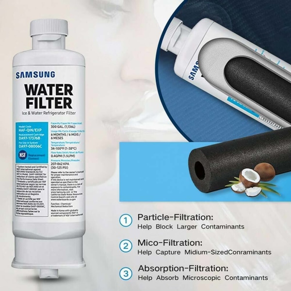 1/3/6 ST Samsung DA97-17376B DA97-08006C HAF-QIN vandfilter til køleskab 3 stk 3 st