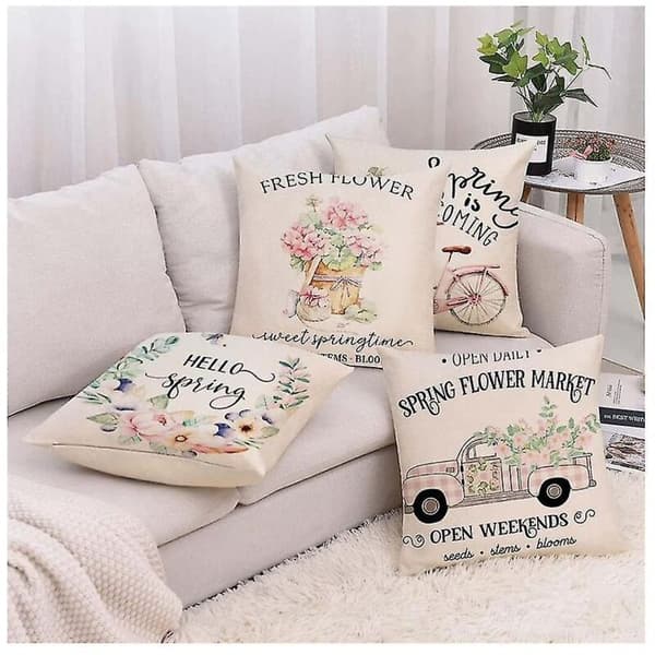 Vårkuddöverdrag 45x45 cm, 4-pack blommiga kuddöverdrag i bondgårdsstil för hemmet