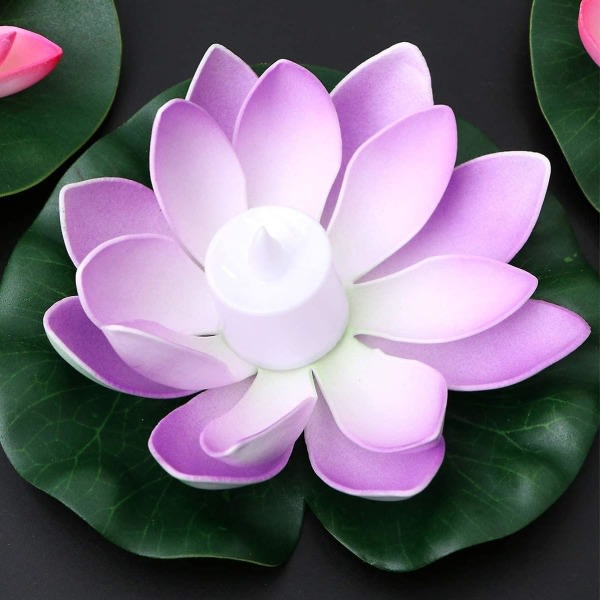 6 st flytande blommor LED-ljus konstgjorda näckrosor lotus 18 cm önskelanternor trädgårdsdamm pool påskfest festdekoration (blandad färg)