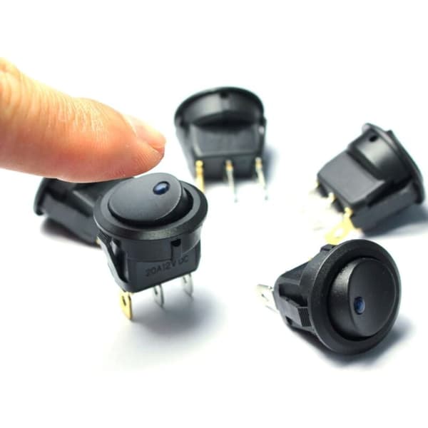 5 stk. DC 20A 12V Rund Vippebryter for Bil Båt med Blå LED