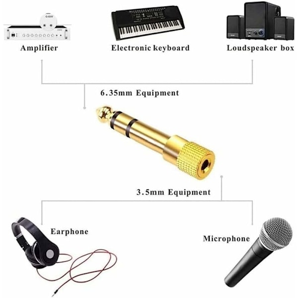 6,35 mm han til 3,5 mm hun jack adapter, hovedtelefon audio jack til audio mixer/elektrisk klaver/keyboard