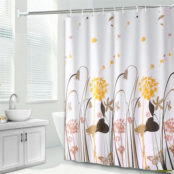 Duschdraperi Vattentätt och Mögelbeständigt Duschdraperi Maskros Set 80 Bredd * 180 Höjd + Teleskopisk 50-80 Stång + Ringar M Set80*180+rod+ring
