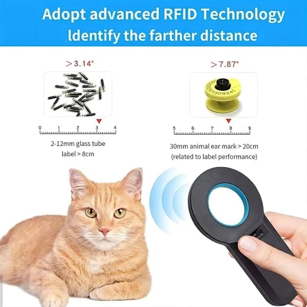 Kæledyrschipslæser, chipdetektor, RFID-chipslæser scanner 134,2 KHz/125 KHz bærbar chip med OLED-display til ISO11784/11785/FDX-B/EMID-læsere
