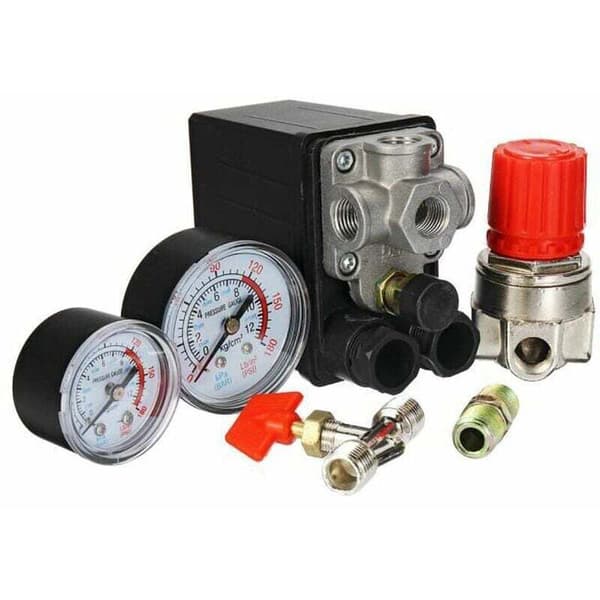 240V 15A Mini Lufttrycksregulator med Mätare - Strömbrytare för Kompressor.
