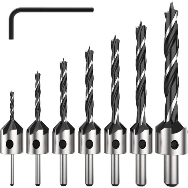 7-delars HSS 5-spårs träskruvborrsats, 3-6 mm, kompatibel med olika skruvar