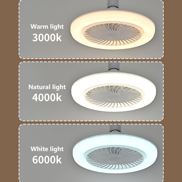 Loftventilator med lys til soveværelse - E27 3 farver lukkede loftventilatorer med fjernbetjening Intelligent kontrol, øjenbeskyttende dæmpbar