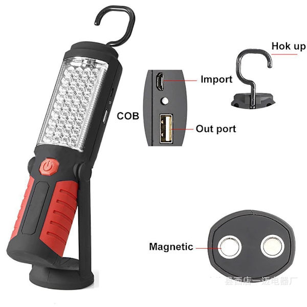 Powerful 36+5 LED 3000 Lumen Portable Rechargeable Work Light with Adjustable Bracket, Hook, and Magnetic Base